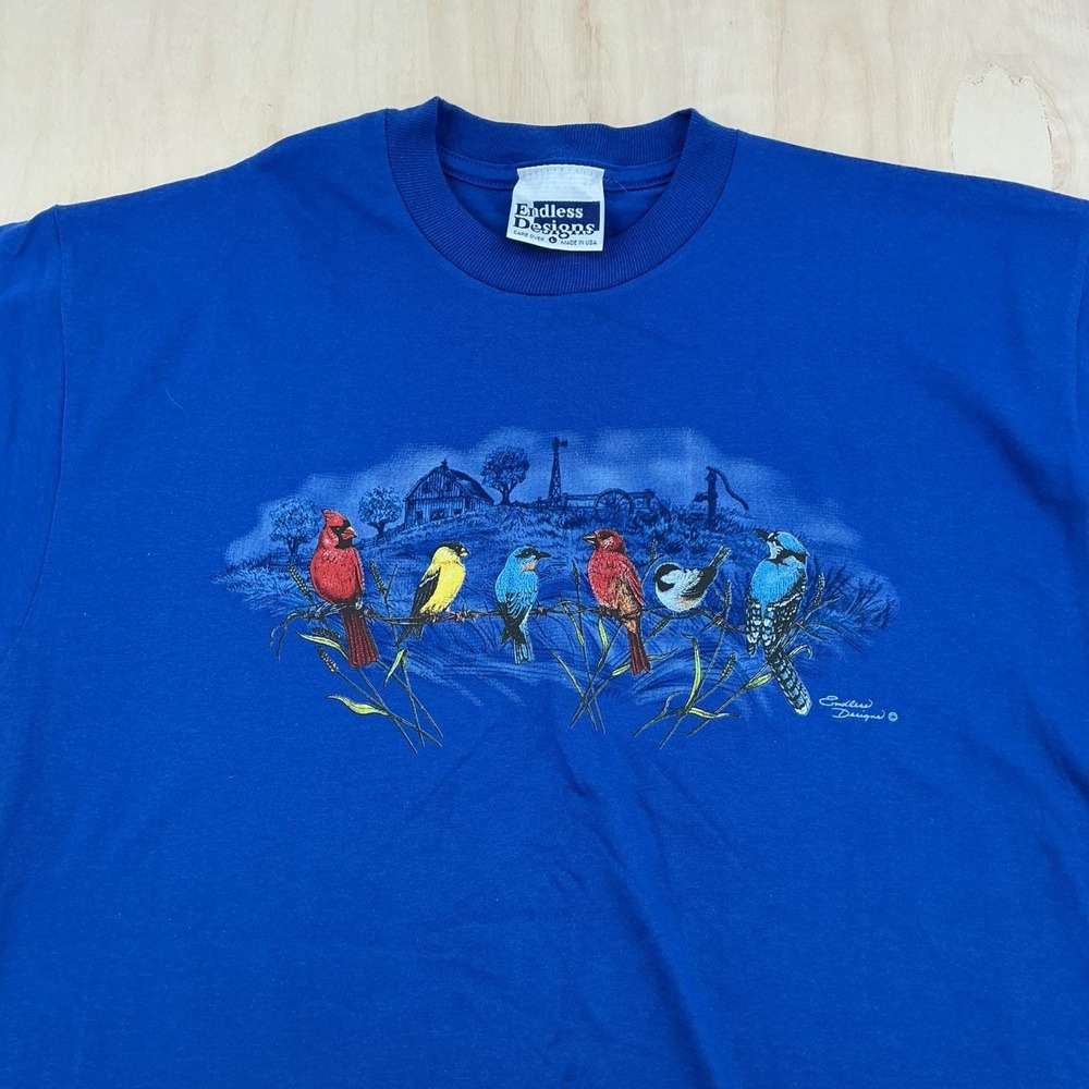 Endless Designs T-Shirt Mens L Blue Bird Graphic Farmhouse 90s Nature Core Tee